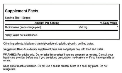 D-Limonene Cold-Pressed Orange Peel Extract 250 Mg 60 Softgels