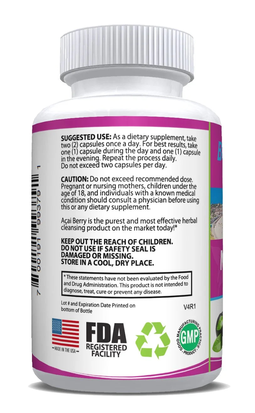 Max Detox Dietary Supplement – Pure Herbal Ingredients, Acai Berry, Papaya & Ginger, Promotes Colon Cleansing & Removes Toxins – 60 Capsules