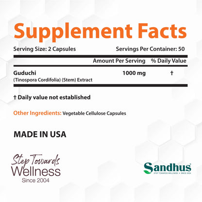Guduchi 1000Mg, Herbal Supplement for Immune & Liver Health, Offers 100 Veggie Capsules