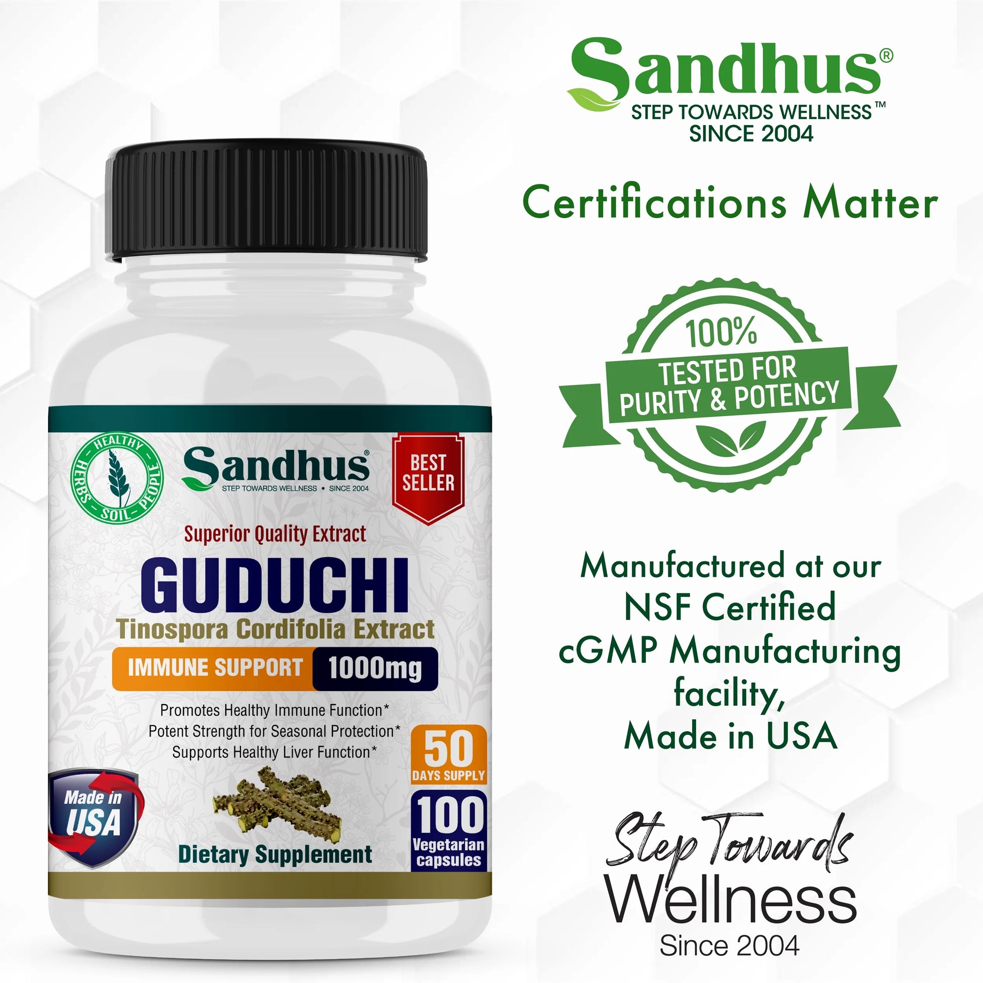 Guduchi 1000Mg, Herbal Supplement for Immune & Liver Health, Offers 100 Veggie Capsules