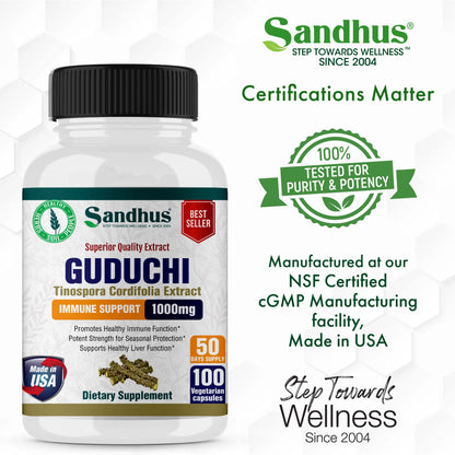 Guduchi 1000Mg, Herbal Supplement for Immune & Liver Health, Offers 100 Veggie Capsules