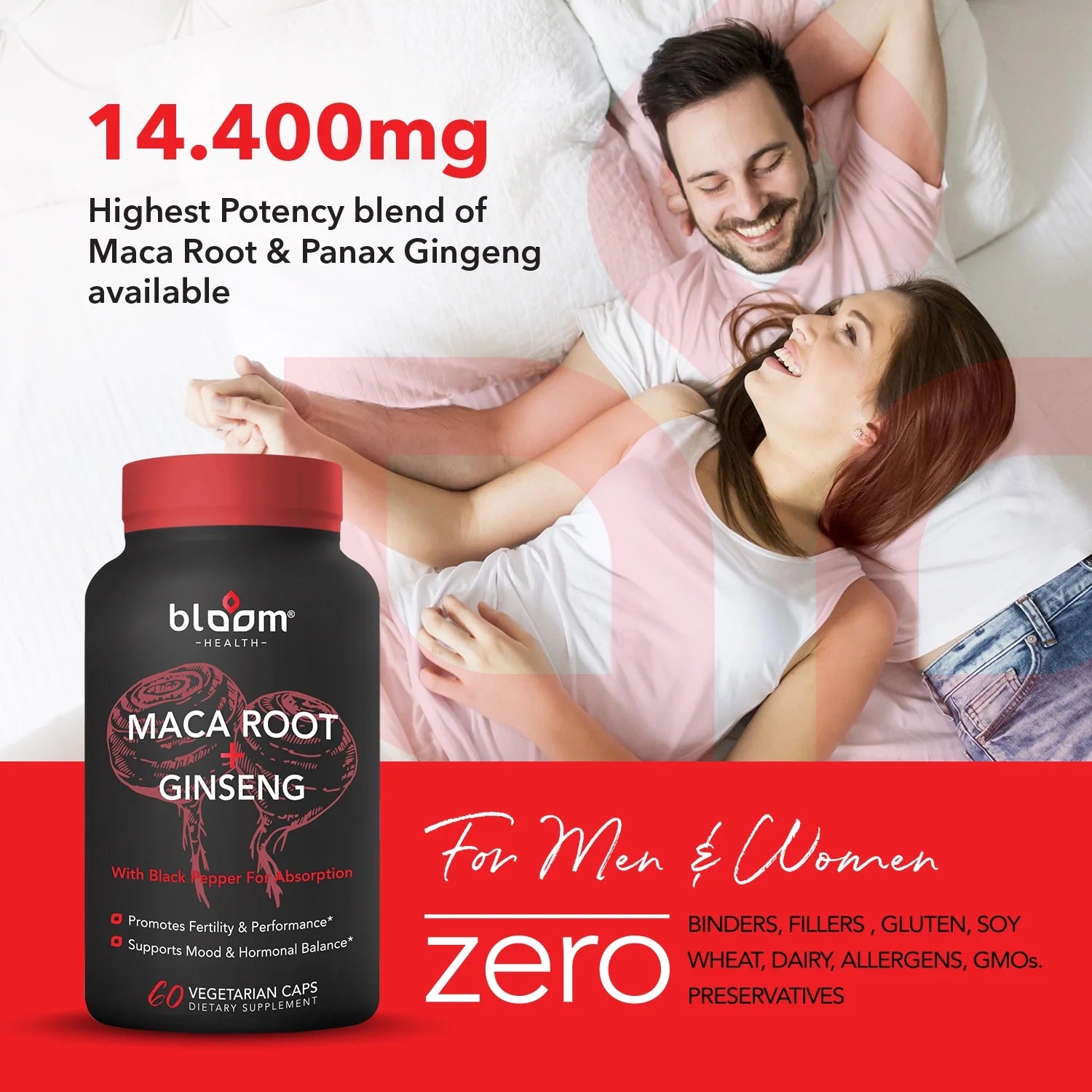 Maca Root + Ginseng Supplement 11400Mg High - Potency 60CT
