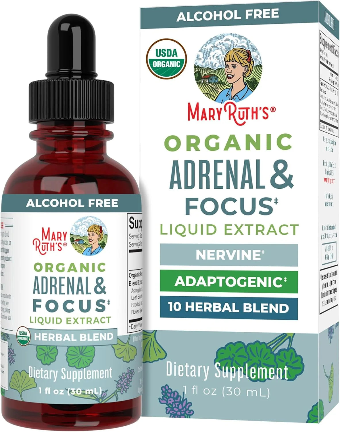 USDA Organic Adrenal & Focus Liquid Drops Astragalus Root Herbal Supplement Vegan, Non-Gmo 1 Fl Oz / 30 Ml