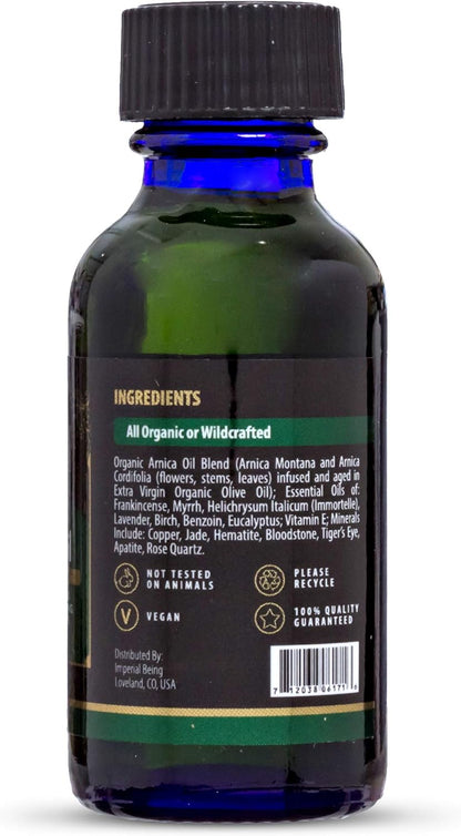 Royal Arnica Oil, Rapid Recovery Formula - Organic Super Premium Herbal Blend with 100% Pure Essential Oils to Relieve Sore Muscles, Bruise Care, Natural Body Therapy, Massage, Trauma, Aches (1Oz)