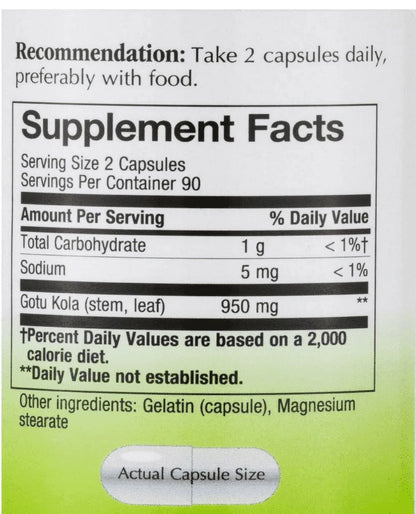 Gotu Kola Herb Capsule 180 Count