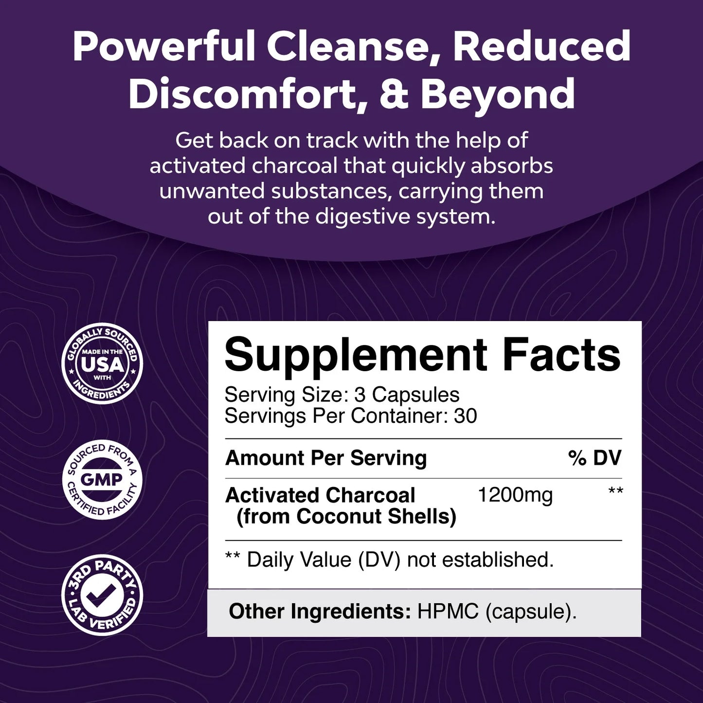 Activated Charcoal Capsules - Purifying Detox, Gut Health, Bloating Relief, 90 Veggie Capsules