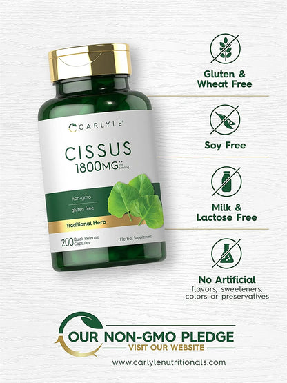 Cissus Quadrangularis Extract | 1800Mg | 200 Capsules | by