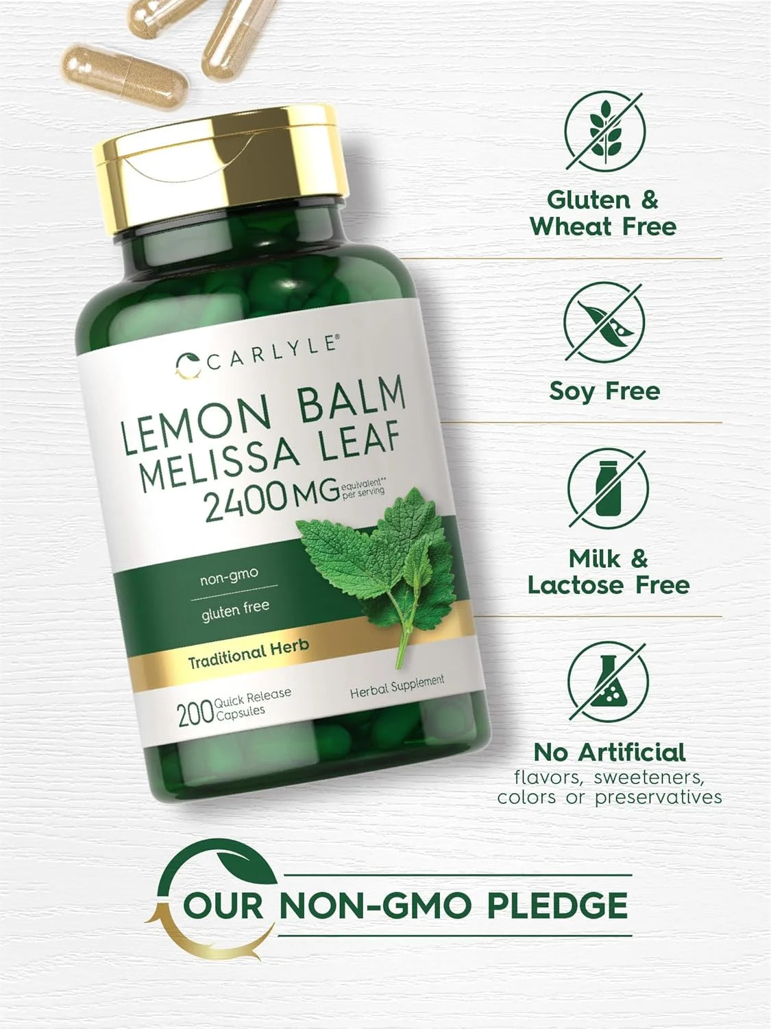 Melissa Lemon Balm 2400Mg | 200 Capsules | Concentrated Extract for Men and Women | by