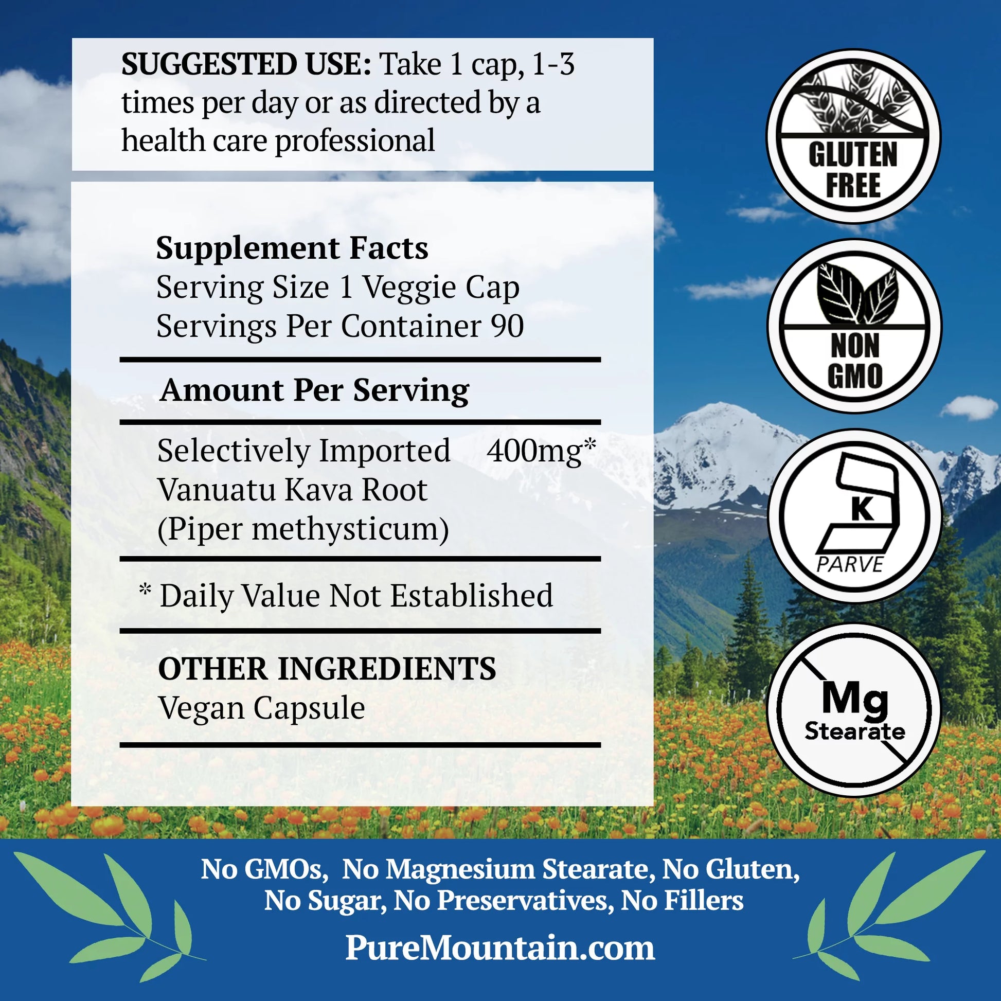 Kava Kava Capsules - 90 Kosher Vegan Caps with 400Mg Wild Vanuatu Kava Root Extract