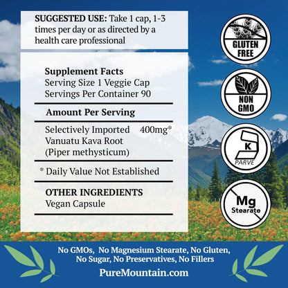 Kava Kava Capsules - 90 Kosher Vegan Caps with 400Mg Wild Vanuatu Kava Root Extract